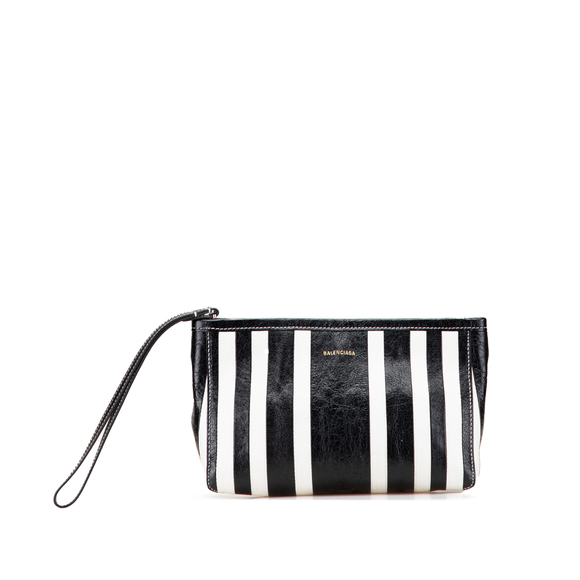 Pre-Loved Balenciaga Small Lambskin Barbes Striped Patwork Zip Pouch - Picture 1 of 11